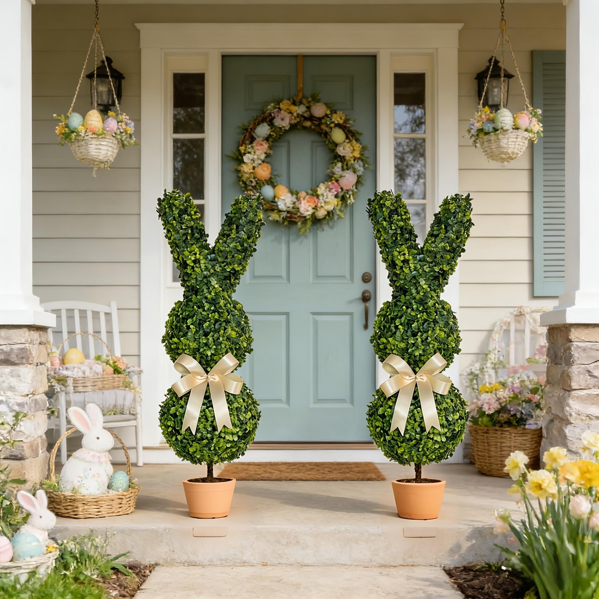 Artificial Easter Bunny Shaped Plastic Trimmed Tree, Cute Rabbit Topiary Plant Boxed, Home Garden Decor, Easter St Patrick's Day Decoration