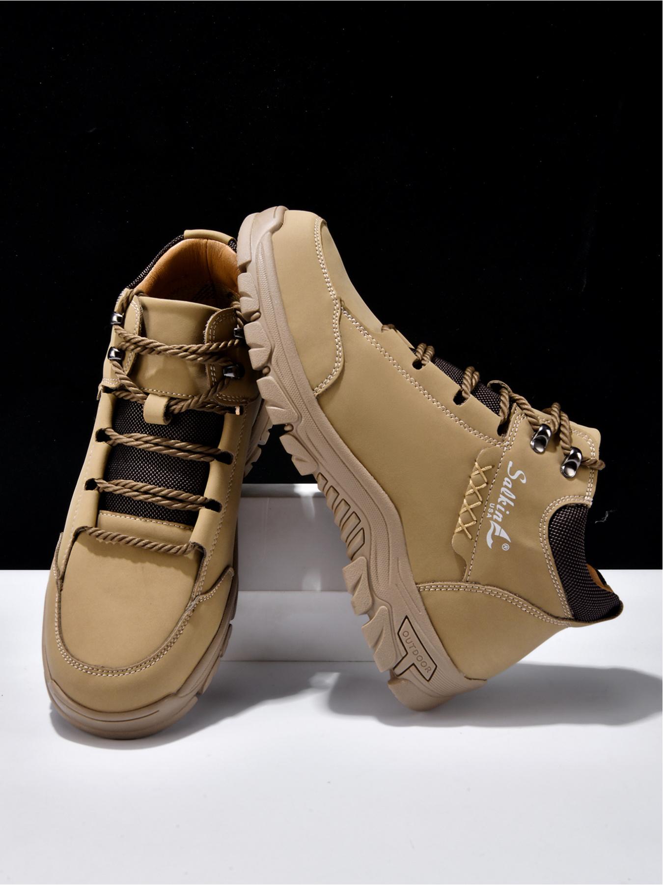 Men's High-Top Outdoor Hiking Boots, Non-Slip Wear-Resistant Work Boots, Lightweight Casual Trekking Shoes