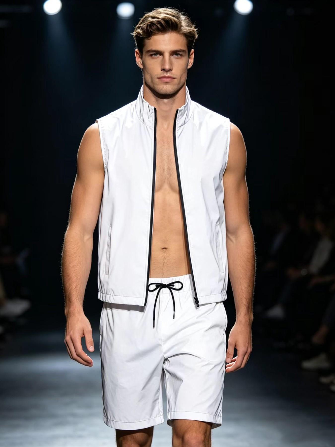 Men's Reflective Stage Set, Sleeveless Vest + Reflective Shorts, Night Visibility, Two-Piece Ensemble, Performance Wear