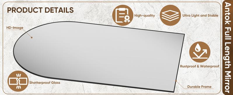 Full Length Mirror, 76*34-44*76in Oversized Floor Mirror, Arched Full Body Mirror with Stand Large Floor Standing Mirror, Hanging Mounted Mirror for Bedroom, Living Room Cloakroom