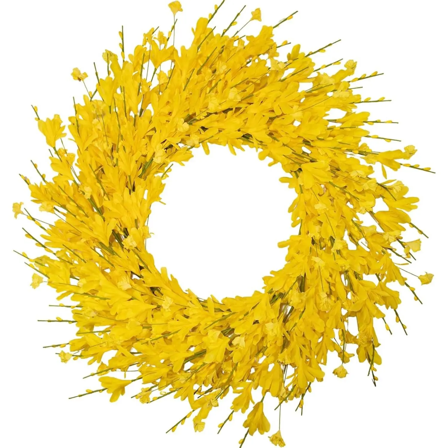 24 Inch Artificial Yellow Forsythia Flower Wreaths, Silk Leaves Paper Floral Wreath for Front Door, Spring Summer Decor, All Season Wreath for Wall Window Farmhouse Wedding Home Decor