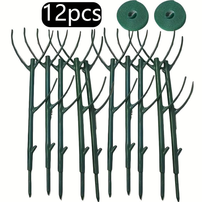 12pcs Stackable Plastic Plant Support Rings & Straps - Adjustable Fence Cages for Climbing Plants, Indoor/Outdoor Potted Plants - Durable Green Plant Stakes for Healthy Growth & Organization, Climbing Plant Stakes, Garden Arch Trellis
