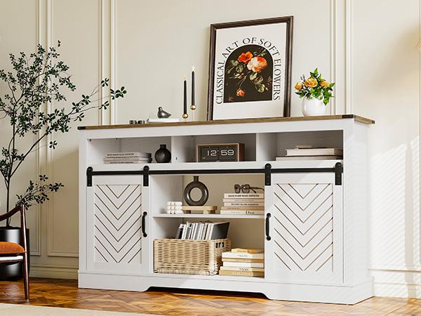 RoyalCraft Farmhouse Fireplace TV Stand for 65+ Inch TV, Entertainment Center with 23" Electric Fireplace with Remote, 34" Tall Modern Rustic TV Console with Sliding Bar Door for Living Room, Black