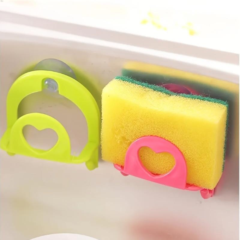 2pcs Plastic Dish Cloth & Sponge Holder with Suction Cup and Hooks - Kitchen Sink Organizer and Bathroom Wall Mount Storage Rack