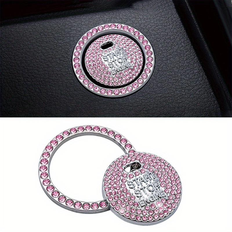 1pc Diamond studded button stickers ignition start stickers cute car interior accessories, universal bright pink diamonds car engine ignition start button decoration ring crystal stickers start stop ignition button switch cover stickers