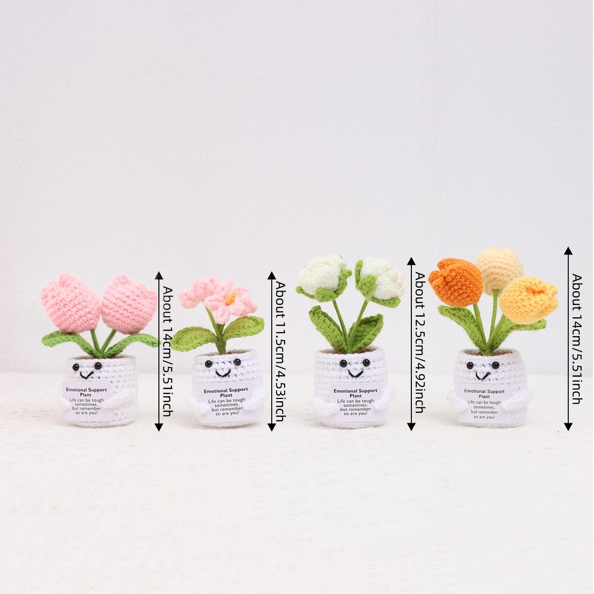 Crochet Flower Pot, 4 Counts/set Cute Crochet Flower Pot, Emotional Support Mini Knitting Flower Pot, Home Decor for Living Room Bedroom, Crochet Artificial Flowers