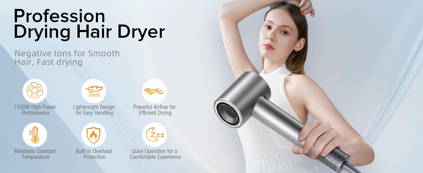 Hair Dryer with 150,000 RPM Brushless Motor – Fast Drying, 3 Heat Settings, LED Indicator, Ionic Technology, Quiet & Lightweight with Diffuser Hair Dryer with 150,000 RPM Brushless Motor – Fast Drying, 3 Heat Settings, LED Indicator, Ionic Technology, Quiet & Lightweight with Diffuser