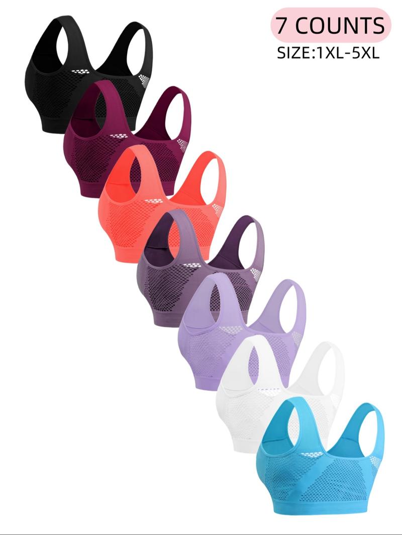 1XL-5XL,Women's Plus Size Wireless Seamless Bra Set, Breathable Hollow Back Crop Top, Wide Strap Basic Bra,All Seasons, Casual Style