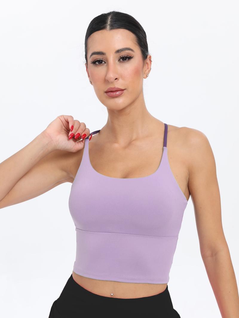 Sporty Women's Plain Criss Cross Yoga Sports Bra, Comfort and Durability Sports Crop Cami Top, Ladies Sportswear for Indoor Outdoor Wear, Gym Clothes