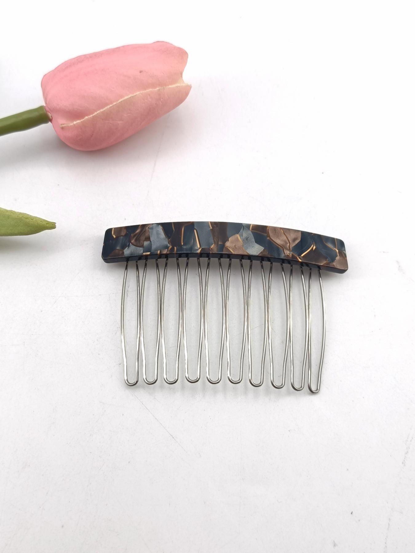 1PC 7.5cm Square 10-Tooth Acetate Hair Comb, Metal Material, Easy to Wear, Gentle on Hair, Vintage Elegant Style, Perfect for Daily Use