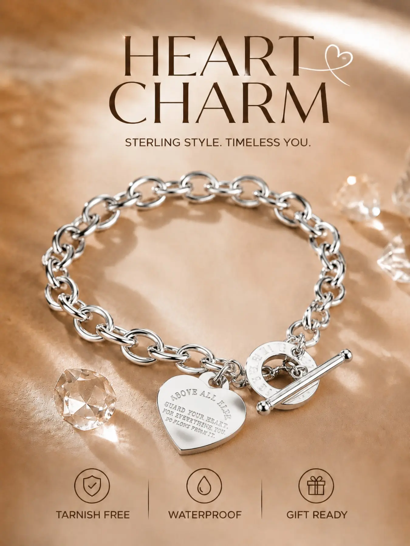 Luxurious Heart-Shaped Stainless Steel Bracelet, Elegant Silver Color Chain, Perfect Gift for Women, Ideal for Daily Wear