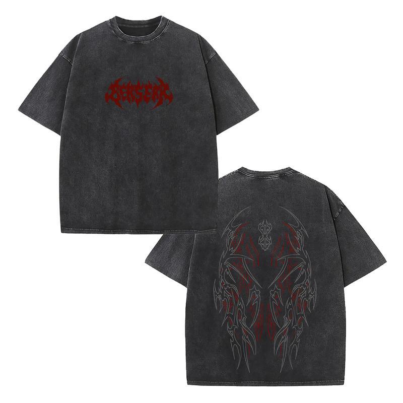 Berserk Guts Graphic Oversized T-Shirt Unisex, Vintage Washed Distressed Crew Neck Tee, Retro Dark Fantasy Streetwear Casual Top, Manga Aesthetic Fashion for Men Women, Outdoor Daily Wear