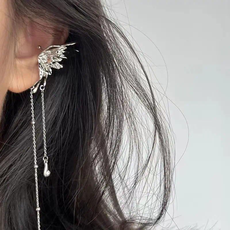 XINYI Y2K Fairy Butterfly Tassel Ear Clips Angel Ear Bone Clip Earring Elf Female Hole Cuff Hanging Earring Fashion Jewelry