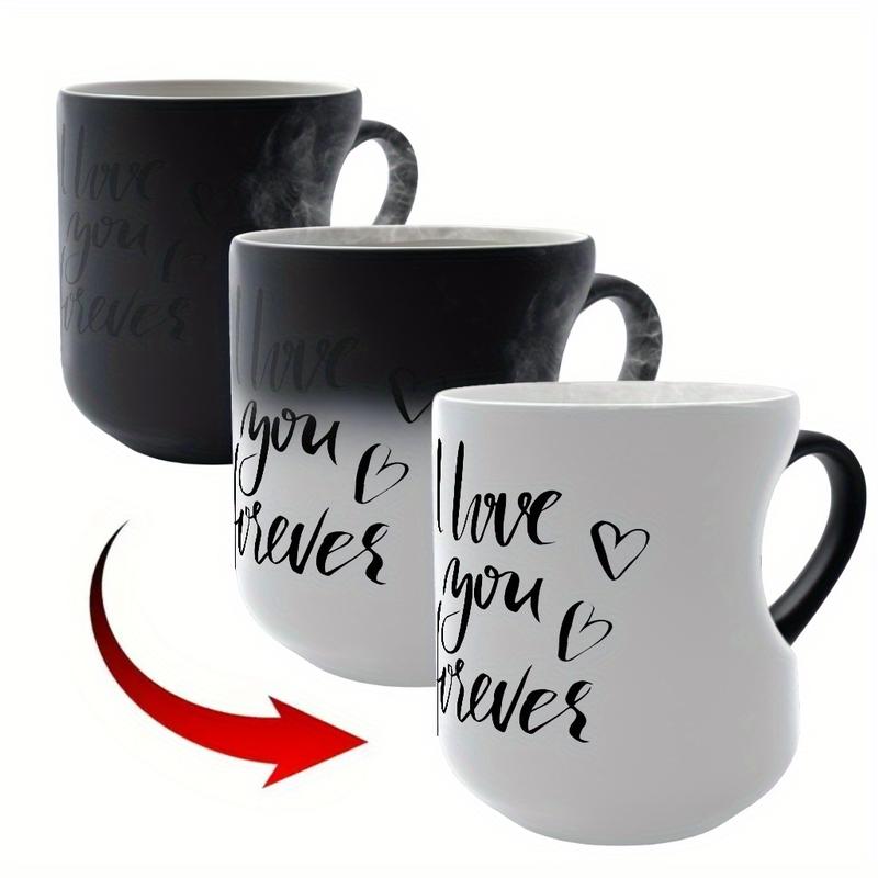 1pc Heart-Shaped Magic Color-Changing Ceramic Mug with “I Love You Forever” Design – Hot/Cold Thermochromic Mug, Perfect Valentine's Day Gift, Hand Wash Only, Ideal Gift for Holidays and Special Occasions, Novelty Coffee Mug