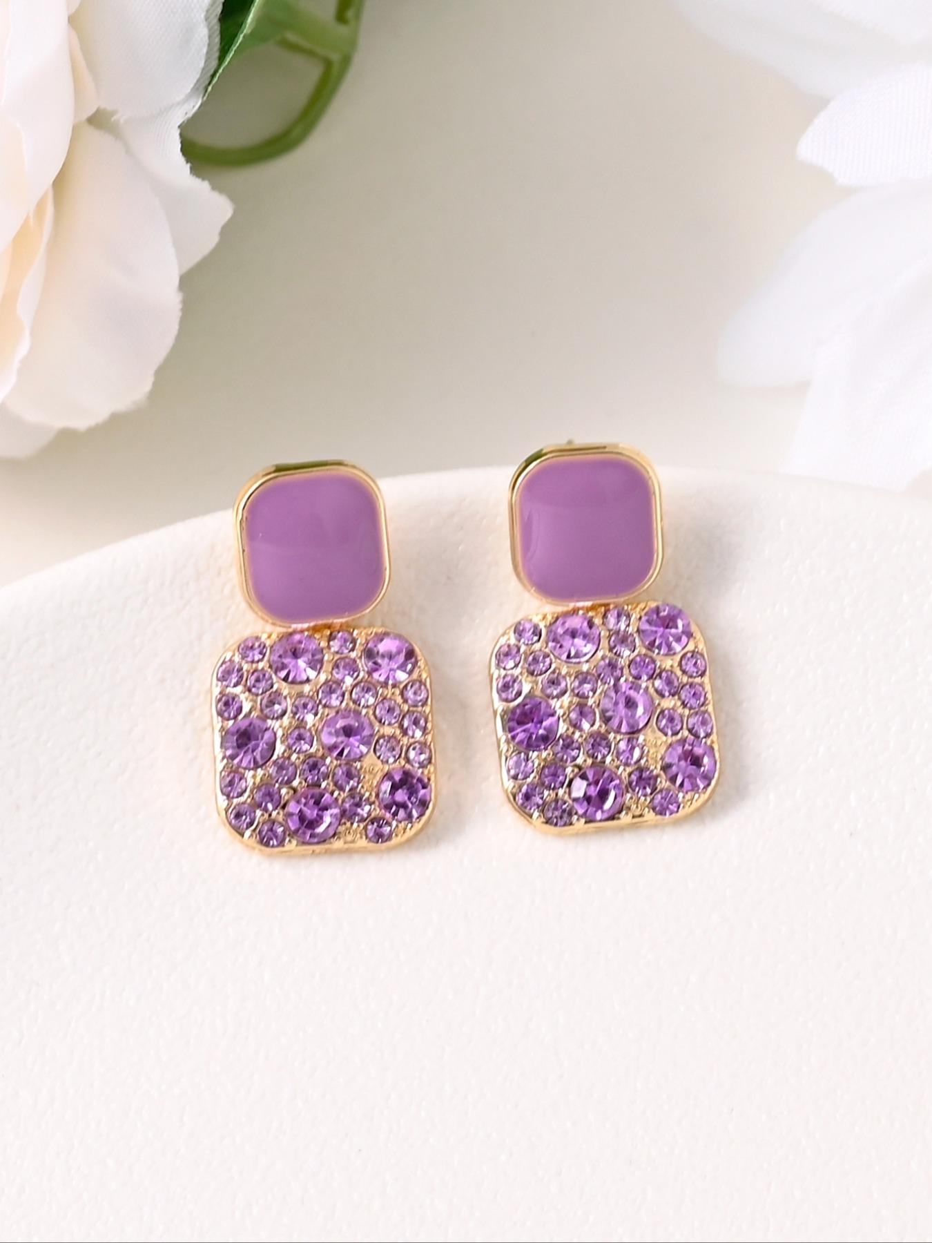 Luxurious Rhinestone Drop Earrings, Elegant Square Design, Perfect for Daily Wear, Office, Parties, Wedding Jewelry, Ideal Gift