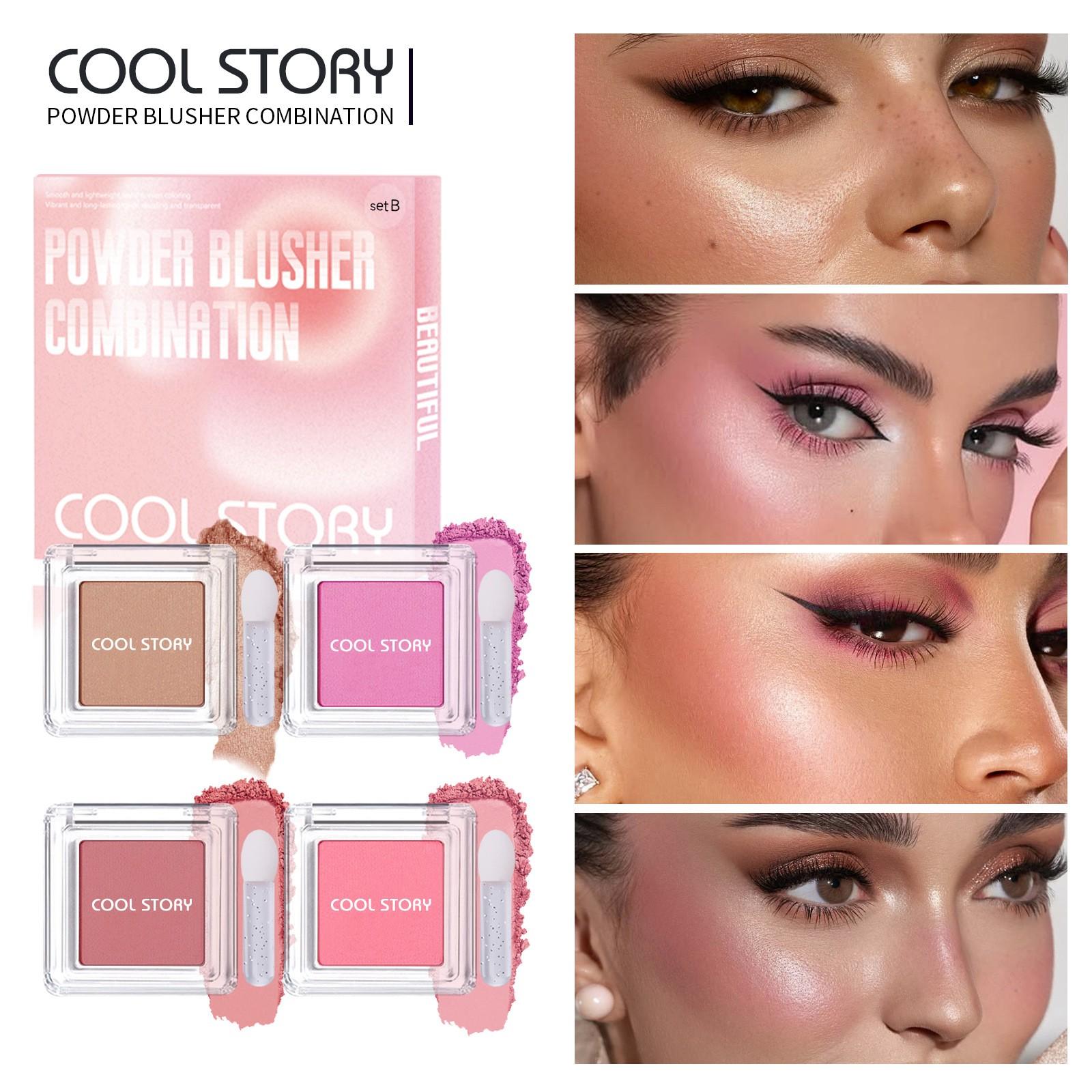 4-Color Blush Makeup Palette Set, Long-Lasting Matte & Shimmer Blushes, Smooth Texture, Lightweight Buildable Powder, Travel-Friendly