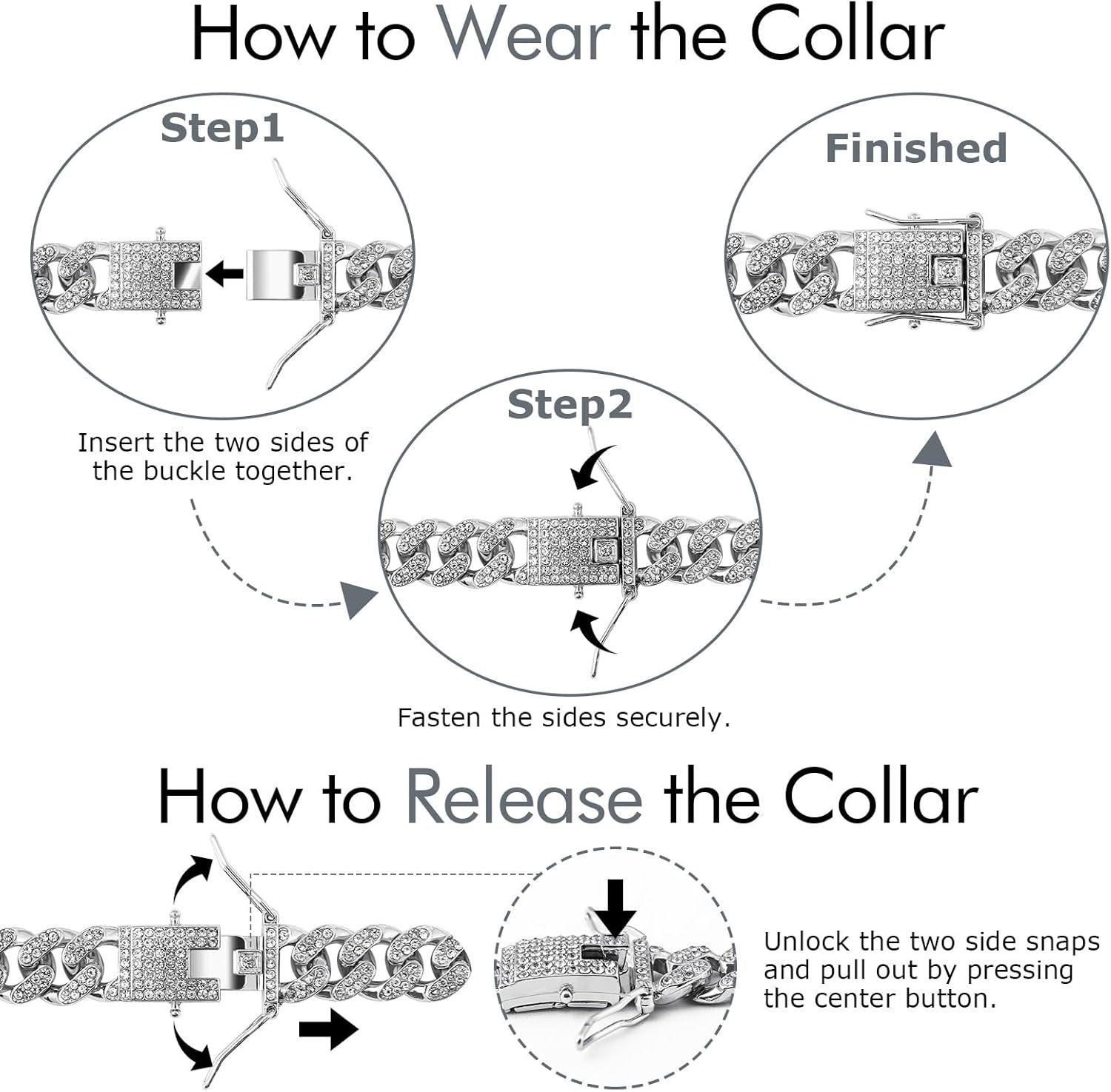 Silver Chain Collars for Large Dogs with Diamond ,Sparkly Bling Metal Cuban Link Dog Collars, Rhinestone Glitter  Necklace for Large Pet Dogs 24 inch