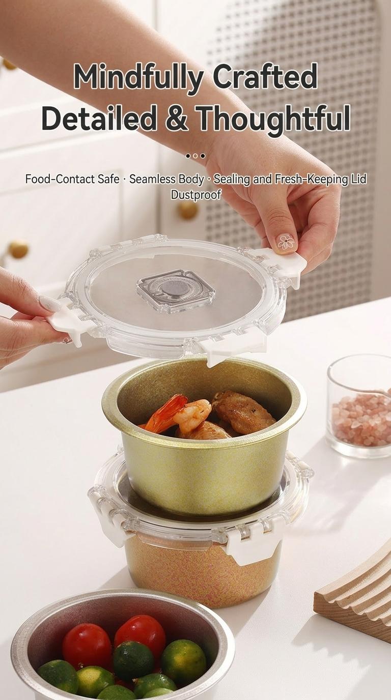 Food Grade Titanium Lunch Box, Round Meal Container with Lid, Leak-Proof Small Capacity, Home Refrigerator Storage, Kitchen Organizer