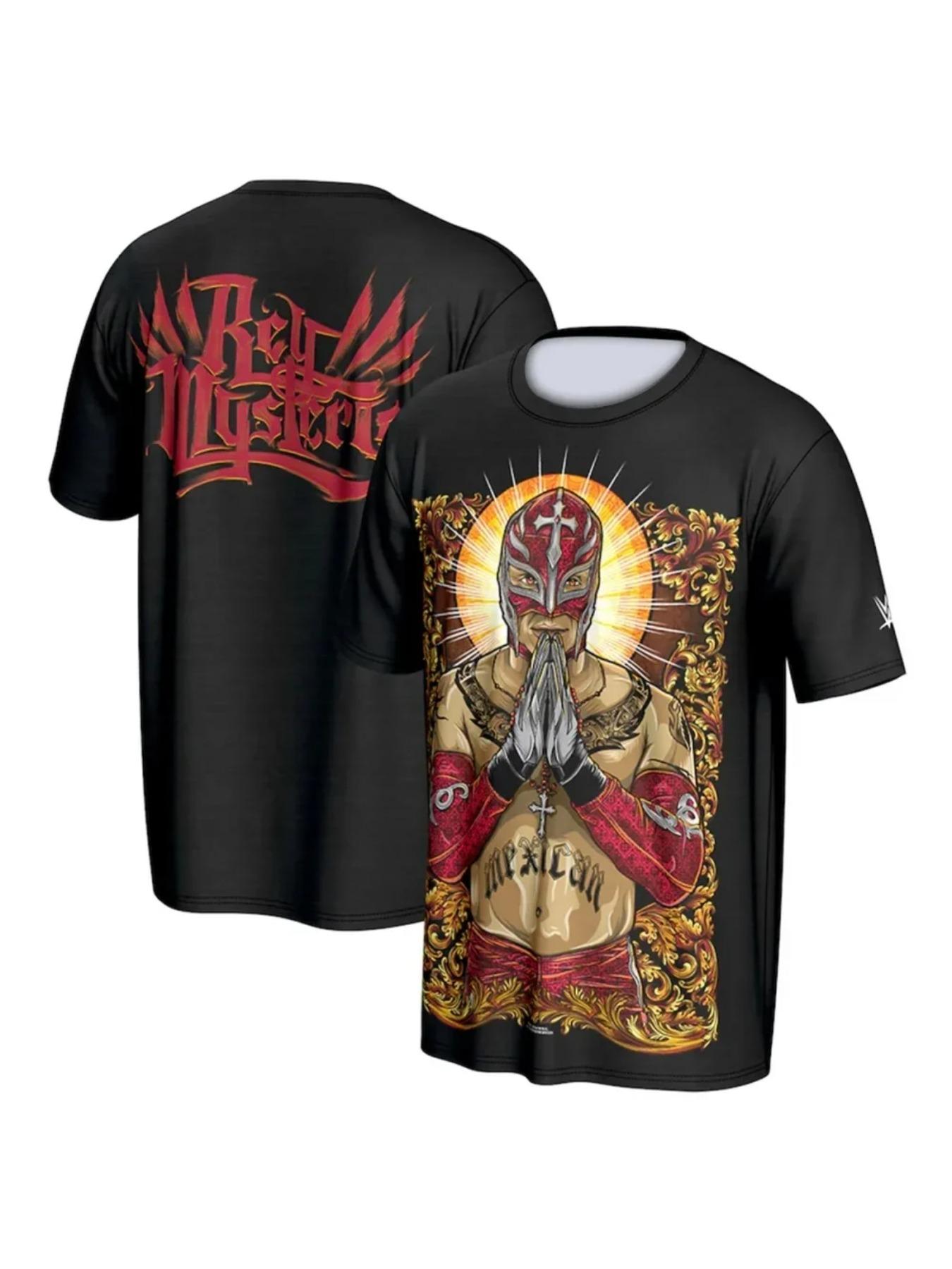 Summer men's 3D printed famous wrestler Rey Mysterio T-shirt, children to adults street round neck sports plus size breathable cool top