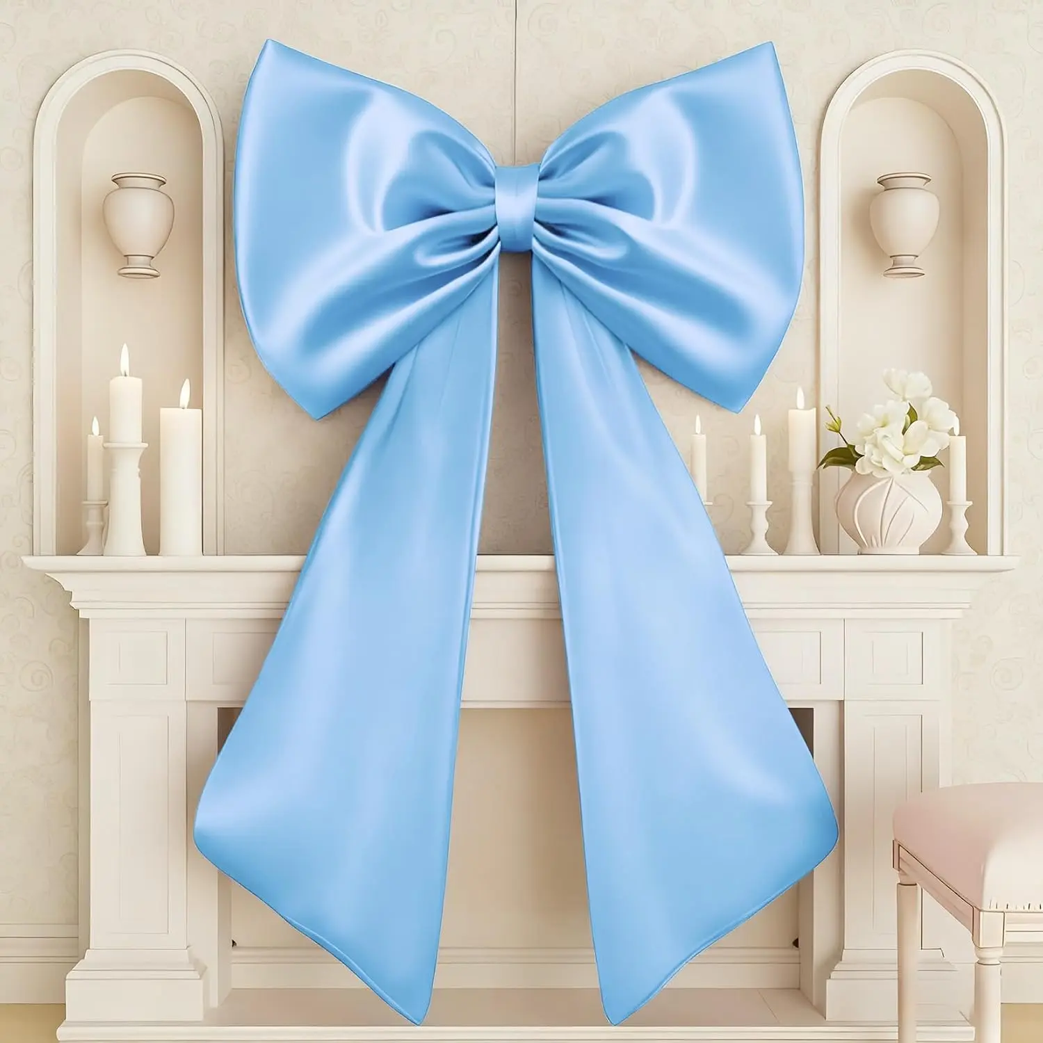 40×24Inch Large Blue Bow for  Room Decor - Big Satin Bows,Giant Bule Ribbon Tie  Bows for  Shower Nativity  Boys Girls Birthday Party Supplies Door Wall Decor