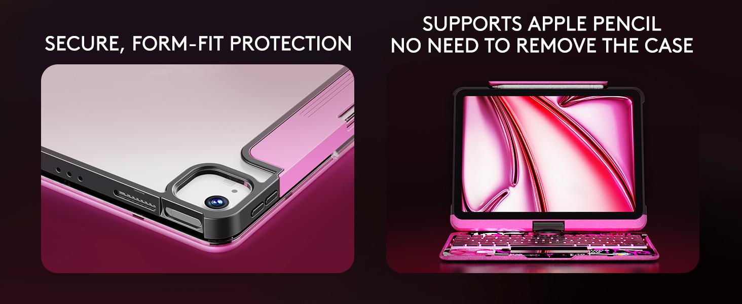 2026 iPad Magic KeyboardCase for (M3/M2, 2025/2024) & Air 5th/4th Gen – 360° Rotating Multi-Touch Trackpad, Type-C Charging, RGB Backlit Keyboard, Transparent Back with Pencil Holder Covers Wireless