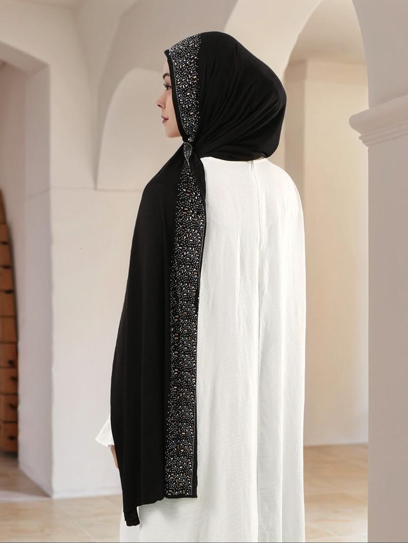 Women's Elegant Rhinestone Handmade Water Drill Headscarf Scarf, Soft Breathable Knitted Jersey Hijab Shawl Cap, All-Season Fashion Accessory