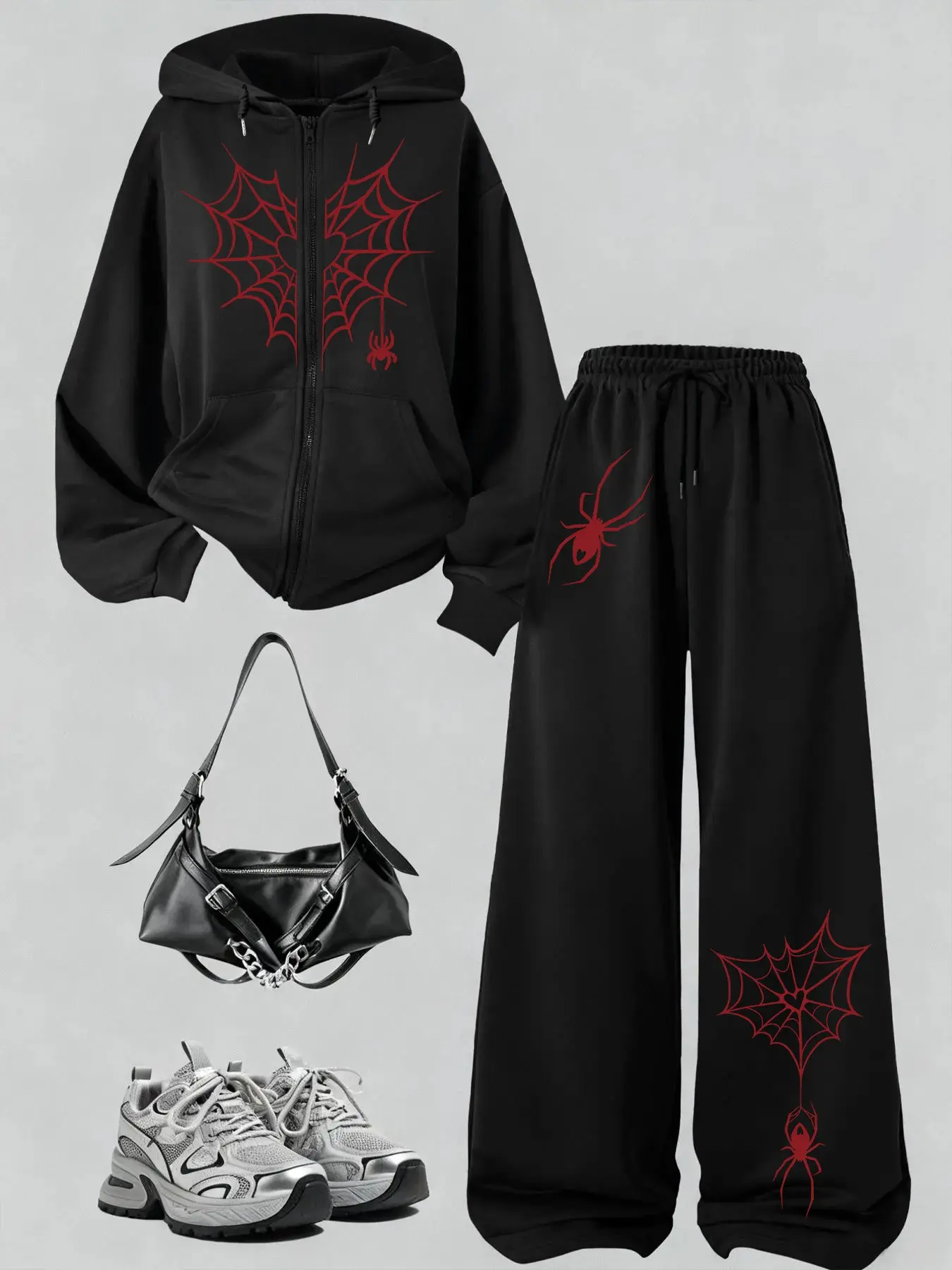 Women's Spider Print Sweatshirt + Loose-Fit Pants Set, Casual Comfortable for Spring and Fall, Ideal for Daily, Everyday and Outdoor Wear