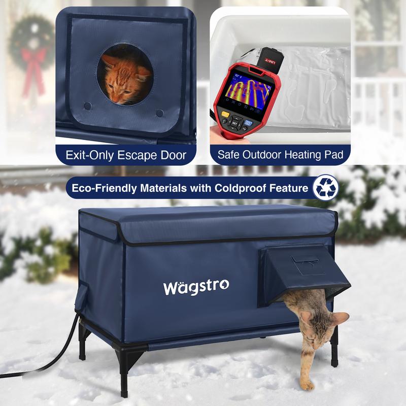 Clawsable Premium Heated Cat House for Outside in Winter, Elevated, 100% Waterproof, Safe Escape Door, Insulated Outdoor Feral Cat Shelter w/Heater for Stray Kitty