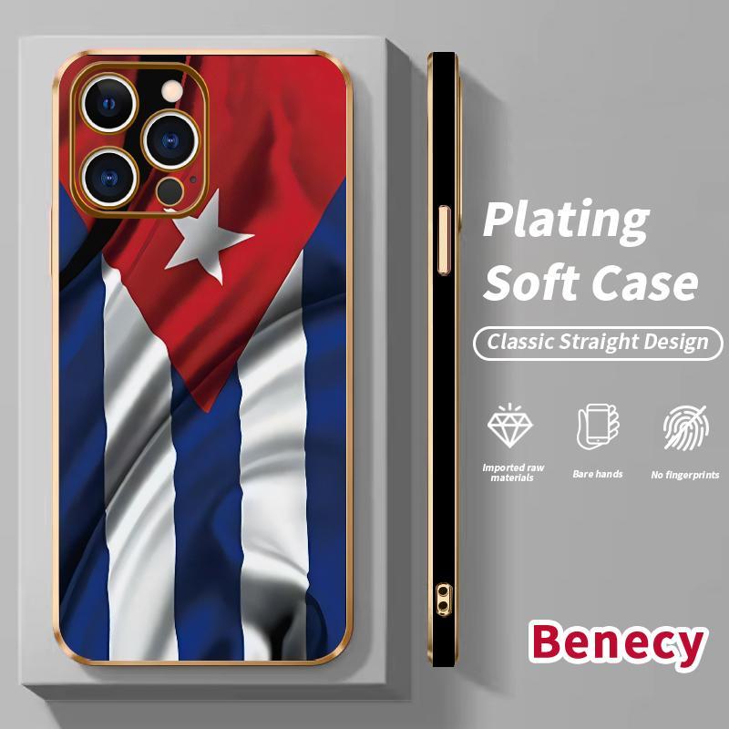 Cuba's Fluttering Flag Pattern  Electroplated TPU Phone Case for iPhone 17 15 Pro Max 16 14 Air Plus 13 12 11 Classic Straight Design Ultra Thin Soft Smartphone Cover, Handheld, Cellphone, Protection