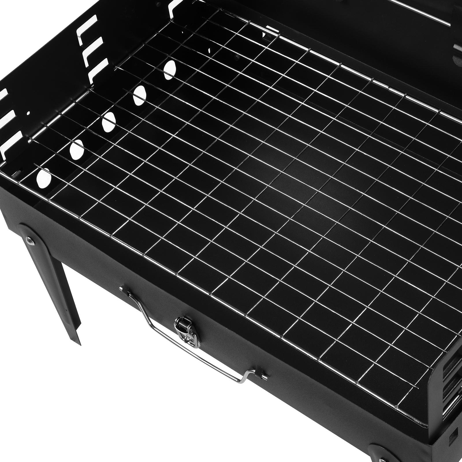 FatherDayGift Portable Square Charcoal Grill – 44x27x7cm Compact Black Outdoor BBQ Grill for Camping, Picnic, Backyard Use – Lightweight & Durable Design