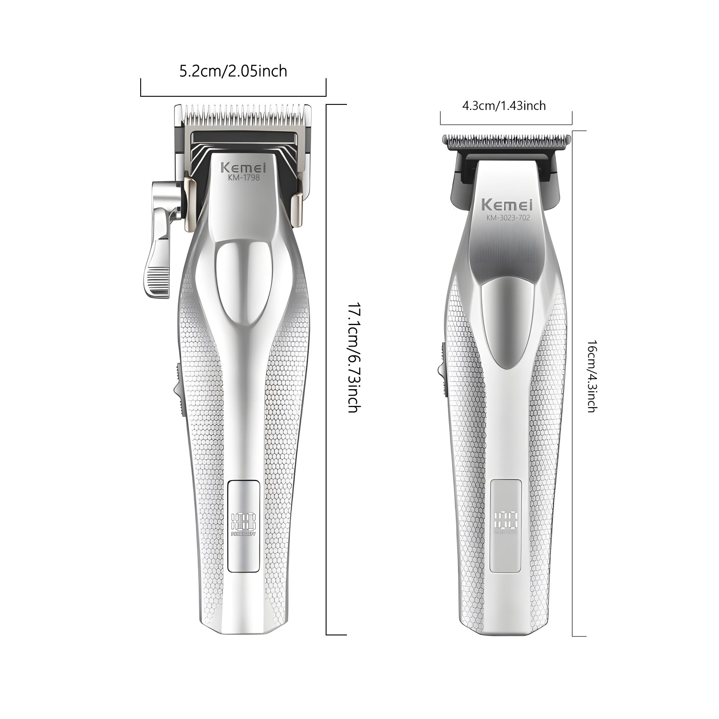 Km New Metal Silver Color Electric Hair Trimmer Set, Km-1798 Main Push + Km-3023-702 Carving Hair Trimmer, Wireless Fast Charging