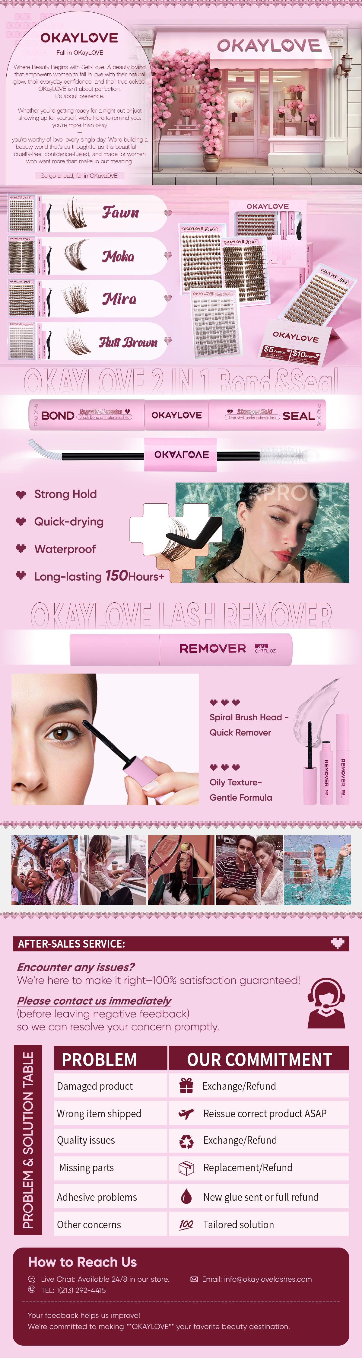 OKAYLOVE Brown Lash Clusters Kit with Long-lasting Lash Bond and Seal,Tweezers and Remover for DIY Eyelash at Home for Natural Makeup Girl Gifts