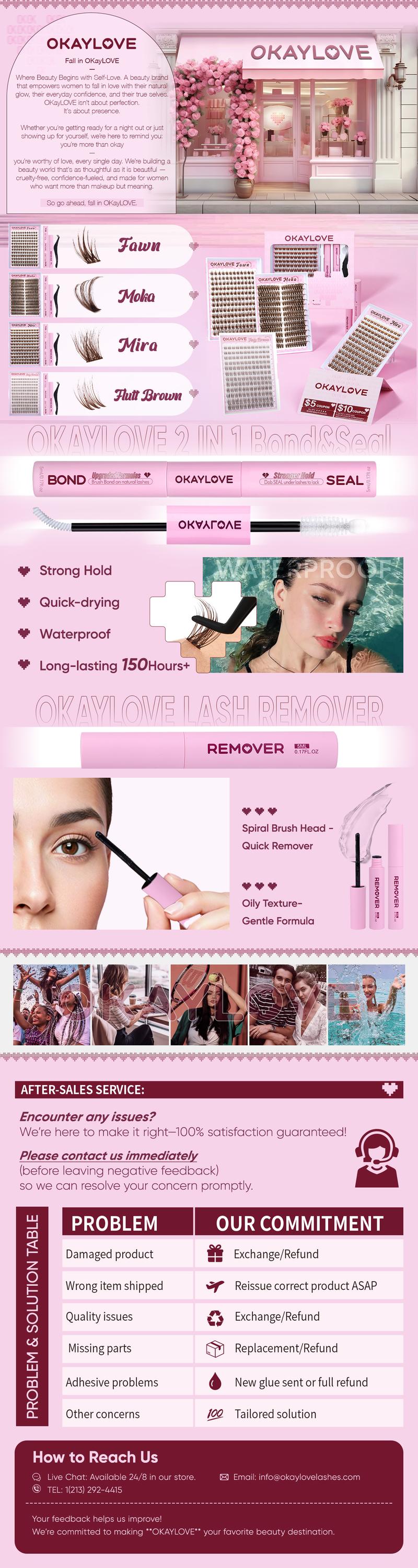 OKAYLOVE Brown Lash Clusters Kit with Long-lasting Lash Bond and Seal,Tweezers and Remover for DIY Eyelash at Home for Natural Makeup Girl Gifts