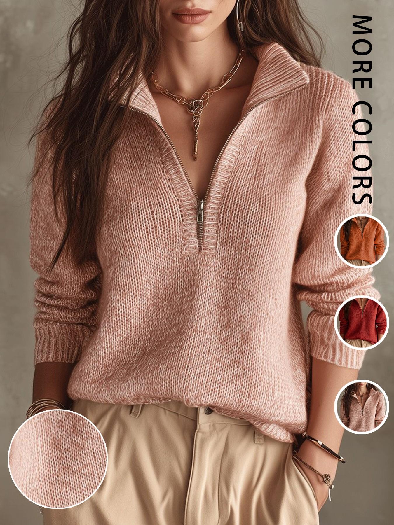 Women's Half-Zip Lapel Knit Sweater, Spring & Fall Casual Long Sleeve Pullover, Perfect for Daily Commute, Parties, Dates, Basic