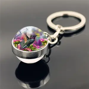 Hummingbird Time Synthetic Gemstone Keychain - Double-Sided Luminous Crystal Glass Ball, Perfect for Car & Bag Decor, Ideal Gift for Anniversaries, Weddings, Graduations, Birthdays,Christmas
