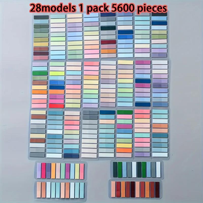 1000-piece Morandi color-coded sticky notes, European retro fluorescent PET transparent self-adhesive memo, rectangular, 28 mixed colors, with index labels, suitable for back-to-school gifts and office supplies, Book Mark