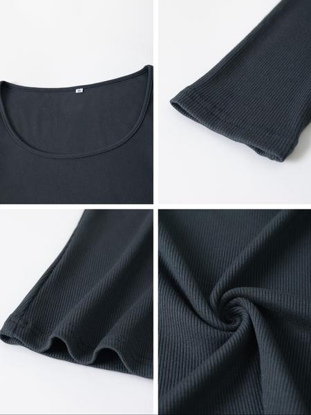 Women's Casual Basic Slim-Fit Long Sleeve Top, Plain Pattern, Fall Season Wear, Thin Fabric, Square Neckline Design