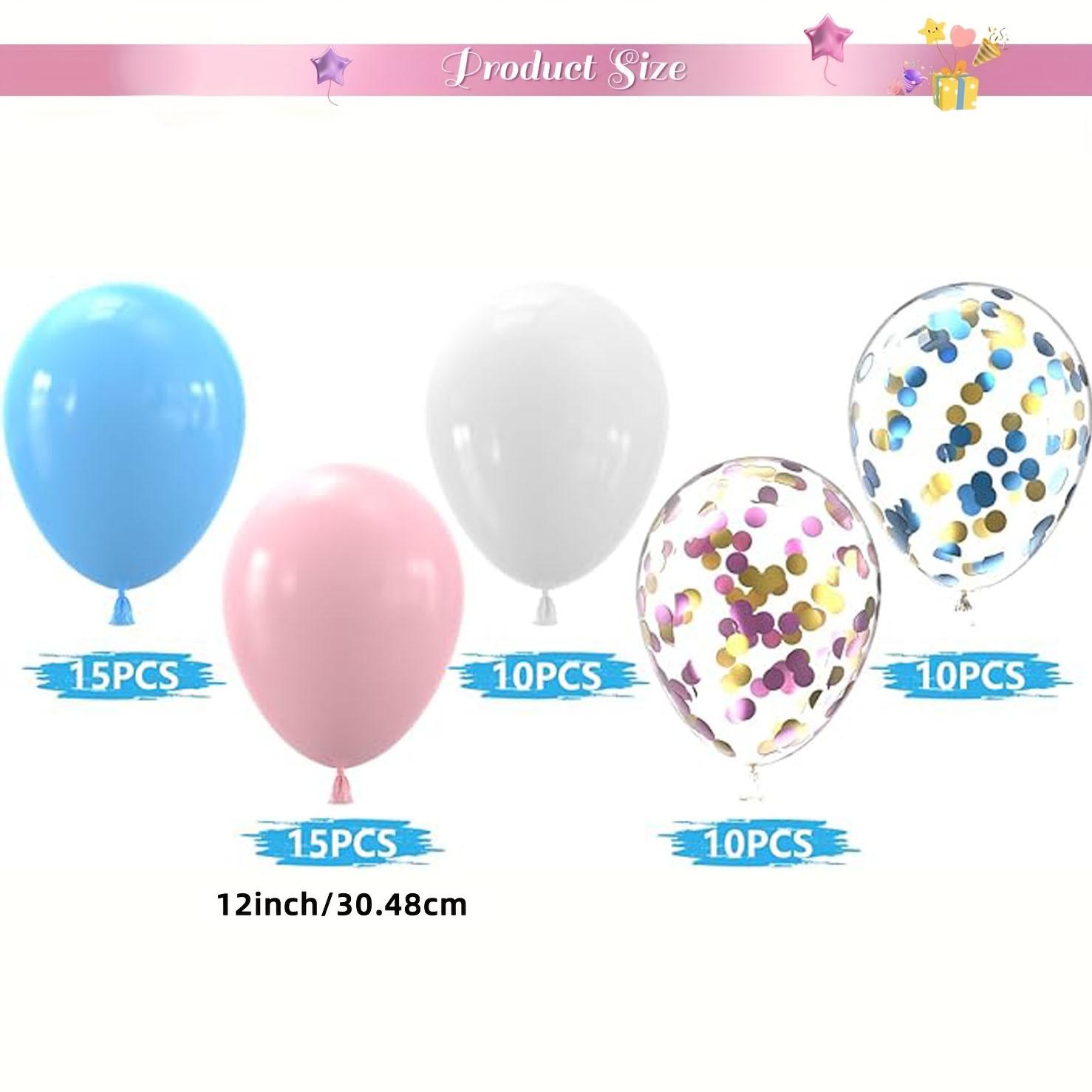 Pink blue white balloons, 40 12 inch pink blue and confetti latex balloons, used for birthday baby showers, gender revealing party supplies and decorations