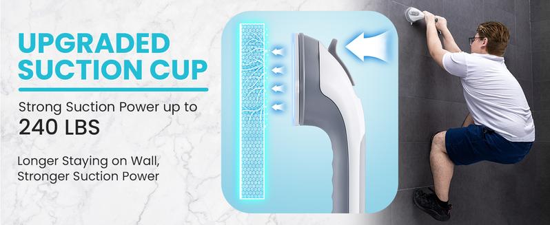 TAILI Shower Grab Bar 16 Inch Suction Cup Grab Bars for Bathroom & Shower, Removable Shower Safety Handle Heavy Duty Bathtub Grip for Seniors & Elderly, Strong Handrails No Drilling Waterproof, Grey