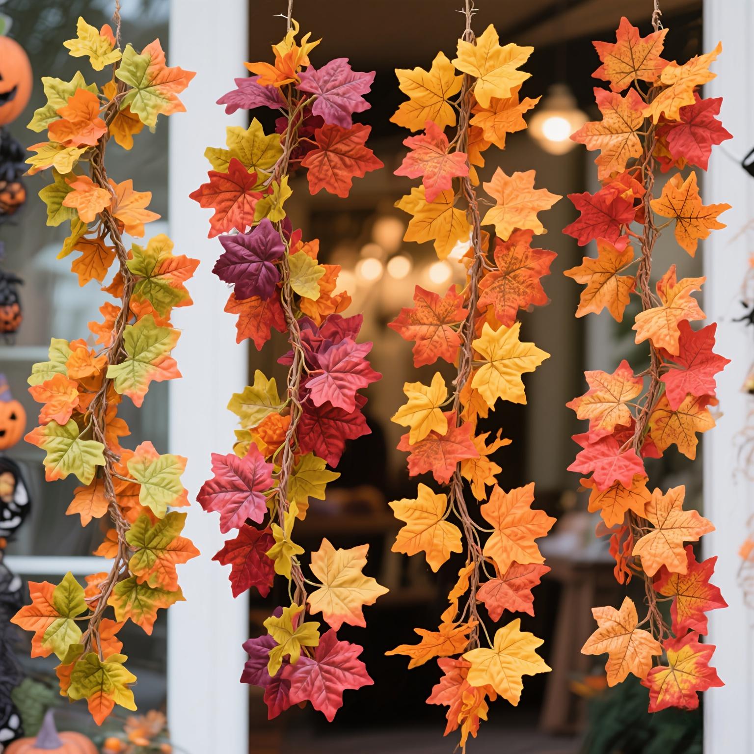5-Pack Autumn Maple Leaf Wreaths, Fake Fall Leaves for Home Office Decor, Festive Decorations, Seasonal Thanksgiving Halloween Christmas Decoration, Indoor Use, Fade-Resistant PVC, Easy Hanging Design