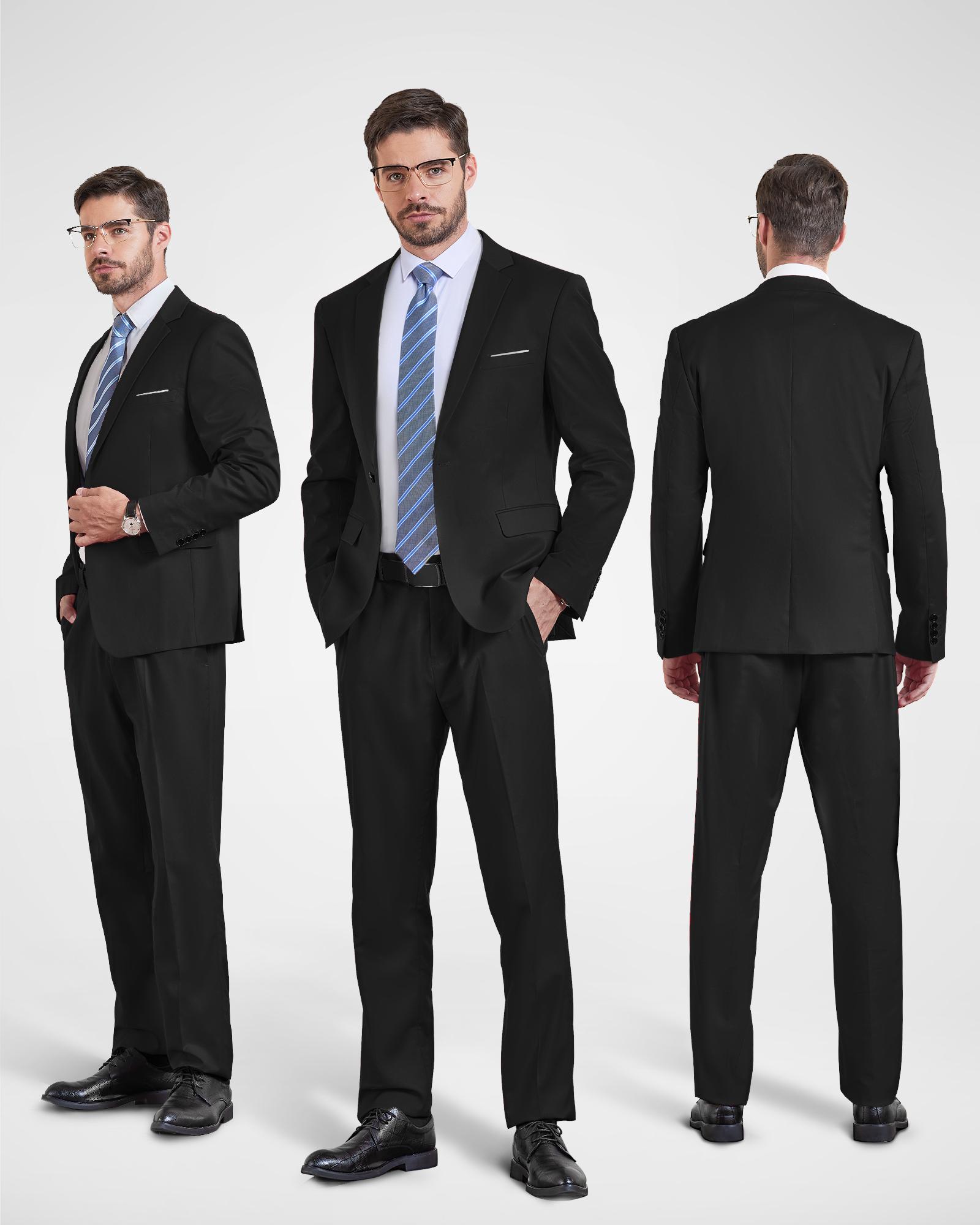 YND Men's 2 Piece Suit , 1-Button Jacket & Pants Set, Random Tie Included, Wedding & Business Dinner, Men’s Blazer, Black Formal Menswear, Prom & Office Wear