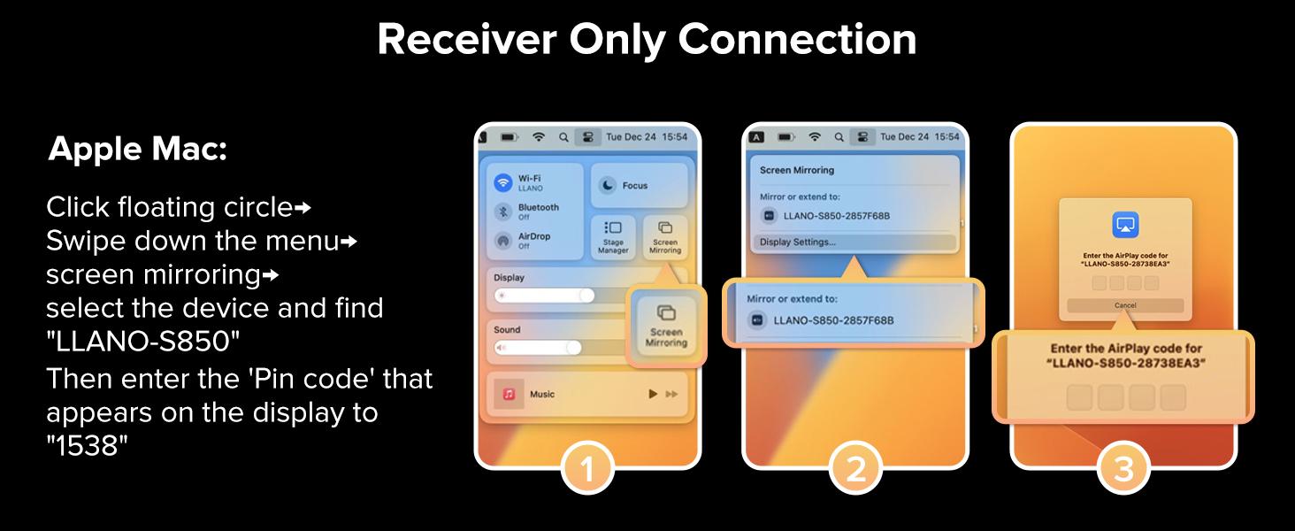 llano S850 Upgraded Type-C Wireless HDMI Transmitter and Receiver, 50M, Ultra 4K Decode Input 1080P@60Hz Output, Plug&Play 5G+2.4G and Audio for Phone/Tablet/Laptop/PC to Monitor/Projector/TV Box