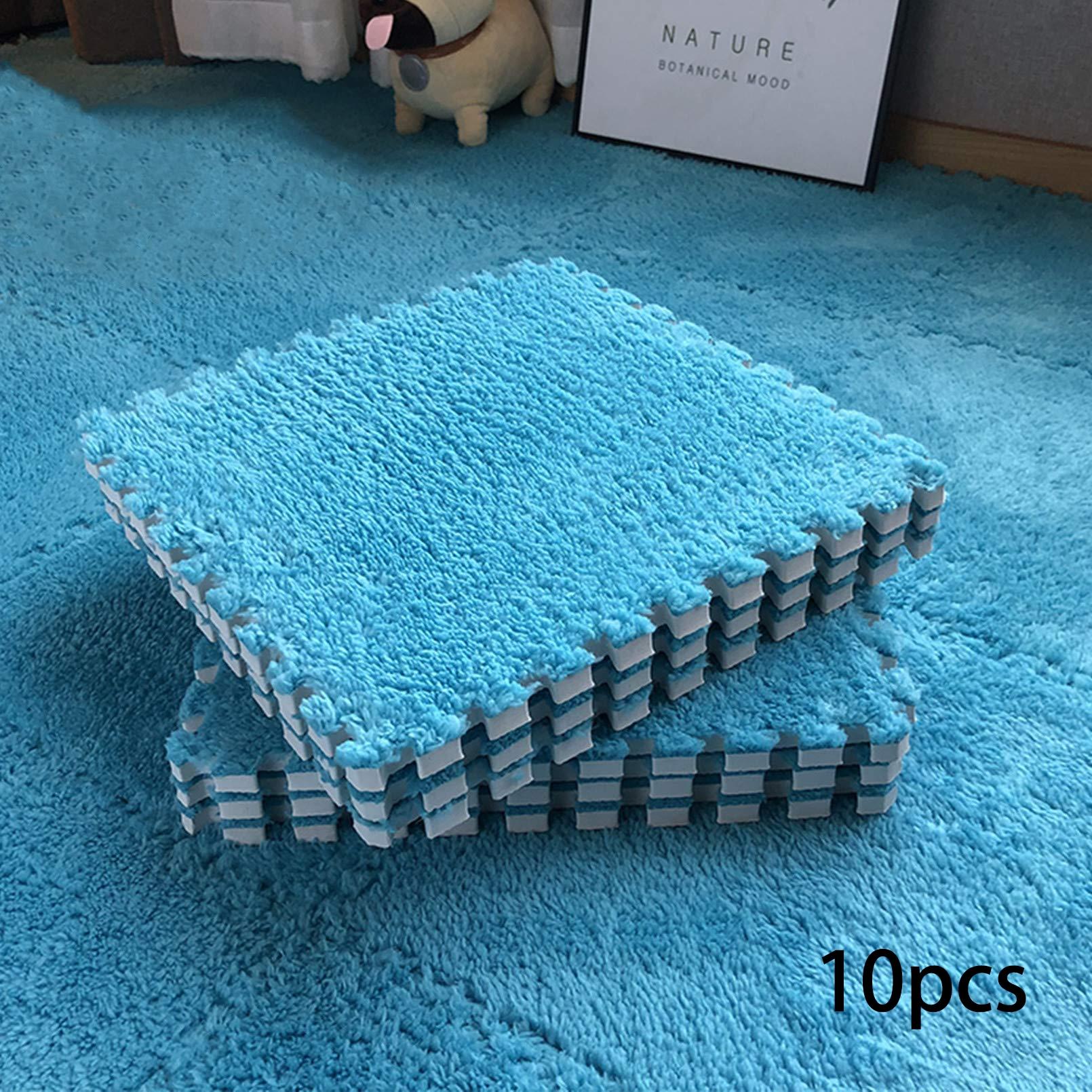 10pcs Solid Color Interlocking Mats, Washable Reusable Exercise Play Mats, Furry Soft Comfort Area Rugs for Living Room, Bedroom, Indoor and Outdoor Use