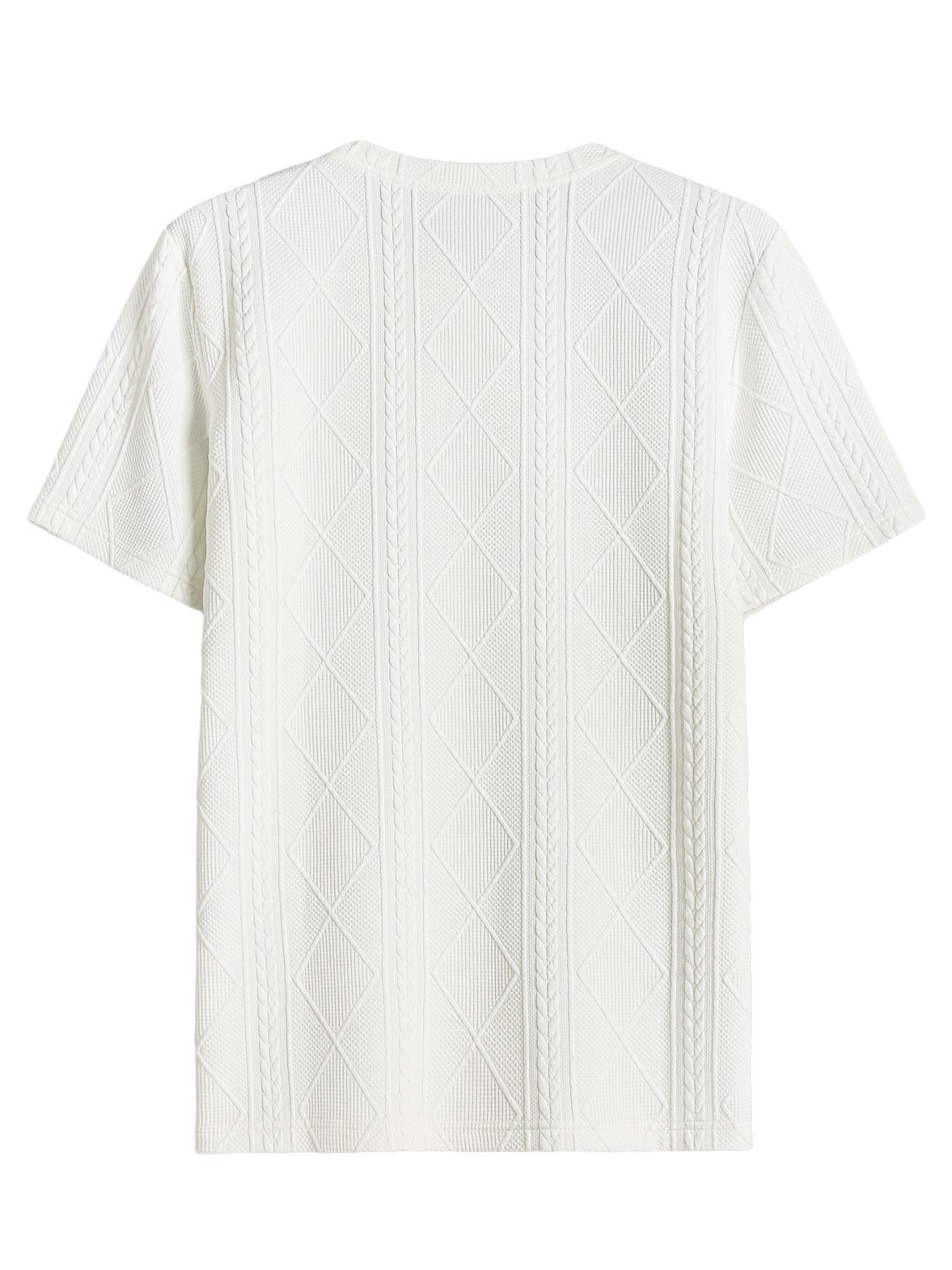 Men's Textured Plaid Short Sleeve Round Neck Shirt, Summer Breathable Comfort, Pure Color, Diamond Geometric Pattern, Casual Wear