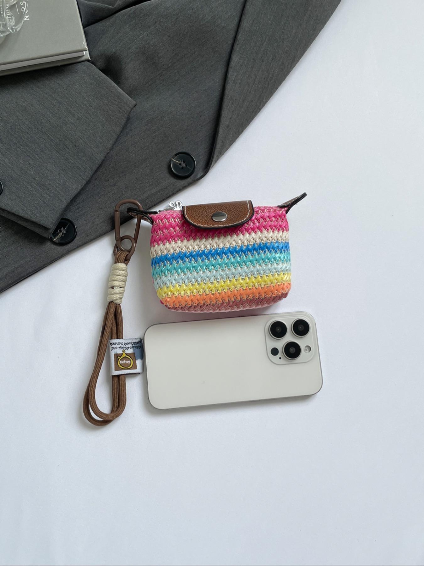 Women's Mini with Detachable Nylon Wristband, Colorful Braided Design, Zipper Closure, Decorative Bag, Wristlet Wallets, Christmas Gift for Young Girls