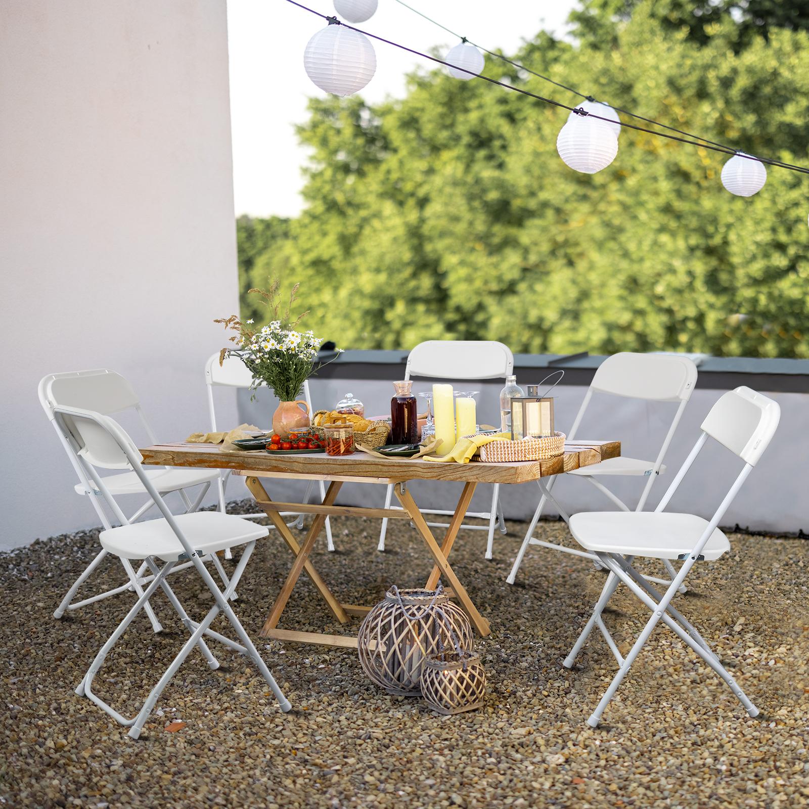 4/6/10 Pack High-Quality Plastic Folding Chairs with Steel Frame - White & Black, 350lb Capacity, Ideal for Indoor/Outdoor Events, Office, Wedding, Party, Picnic, and Kitchen Dining