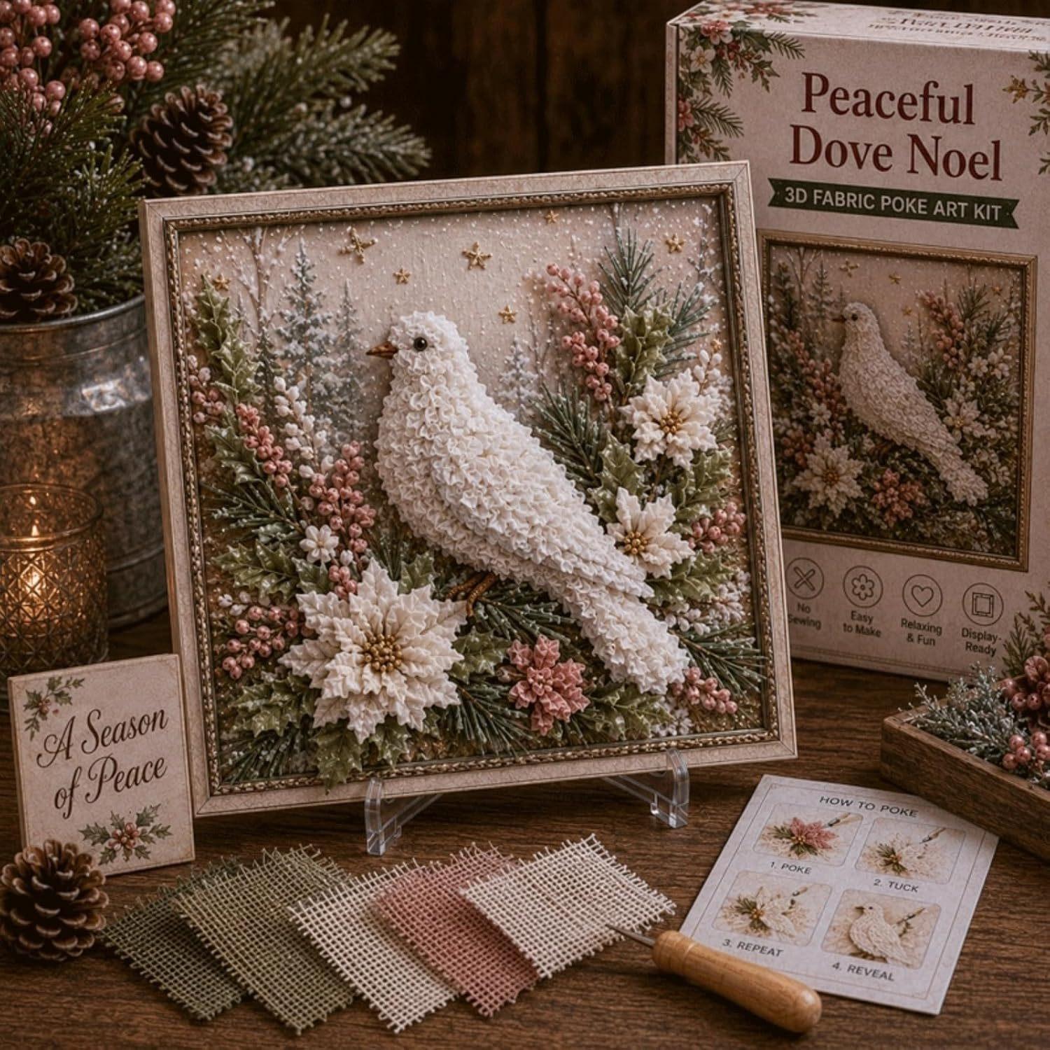 White Dove Christmas 3D fabric poke art design