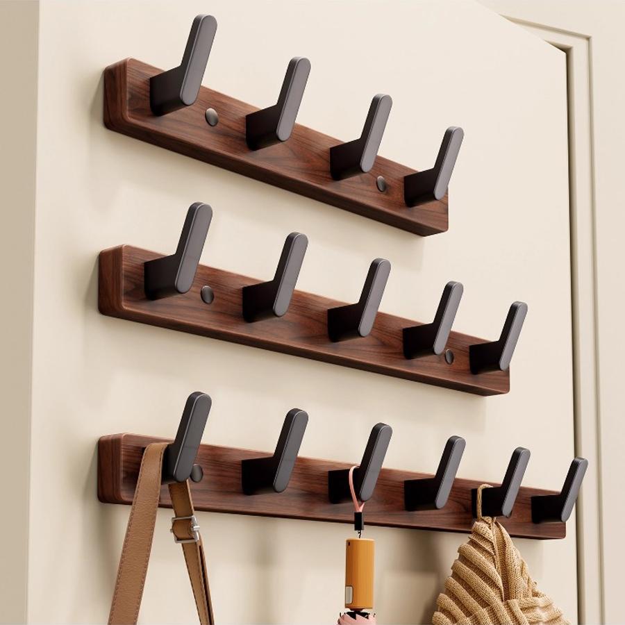 Walnut Wood Door Back Hook, Large Clothes Backpack Hat Bag Holder, Wall Mounted Fixed Bathroom Hanger, Entryway Hanging Rack