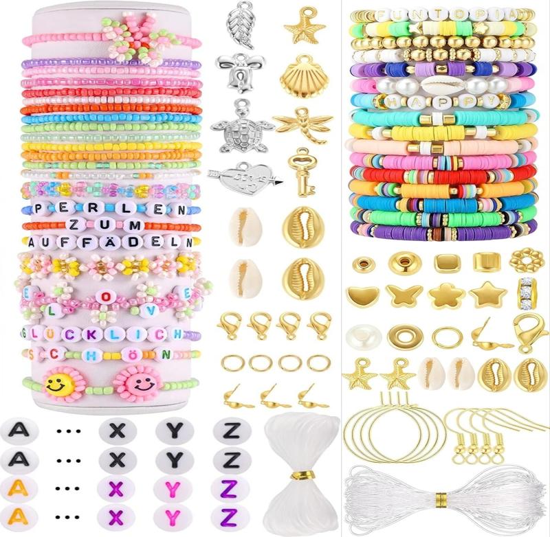 42400 Counts+ Funtopia Glass Clay Beads Kit for Jewelry Making beaded embroidery Seed Beads 2mm Tiny Beads with 3 Storage Box  6mm Polymer Clay Beads 19 Different Bead Charms Kit DIY Art Craft Kit for Girls Women Friendship Bracelets