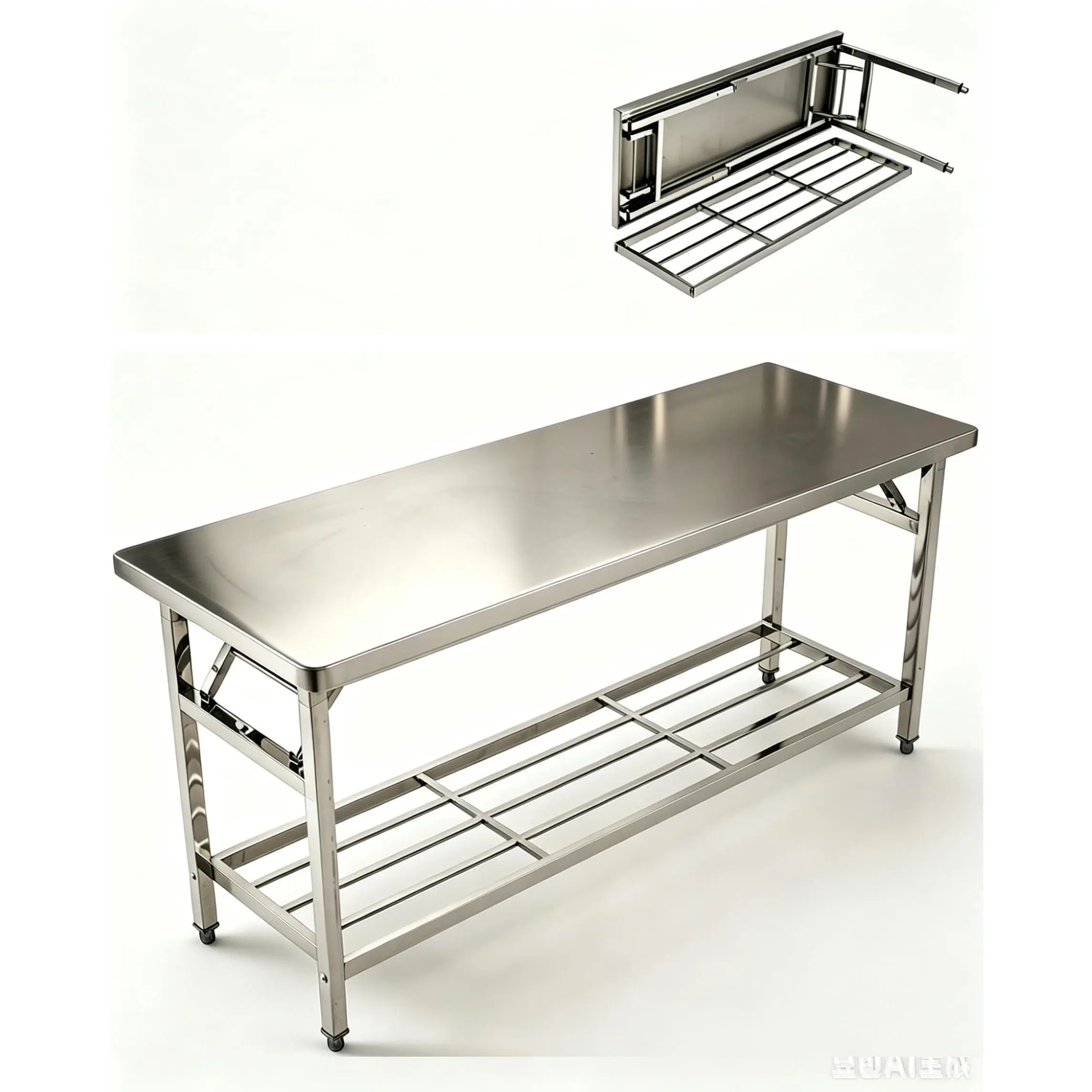 Hosslly 60x24 In NSF-Certified Stainless Steel Folding Prep Table, Heavy-Duty Work Station with Under Shelf, Adjustable-Leg Portable Unit for Restaurant, Home Food Prep
